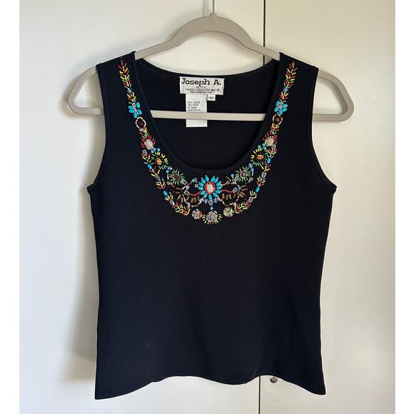 Y2K Beaded Tank Top KNit Size MPetite Black Festival Boho Hippie Western Wear - Picture 3 of 7